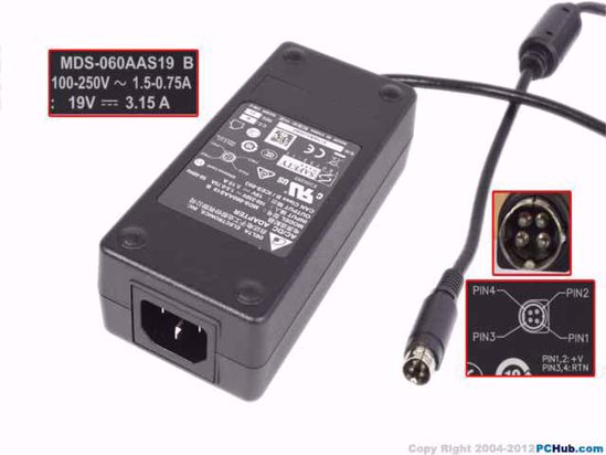 Delta Electronics MDS-060AAS19 AC Adapter 13V-19V MDS-060AAS19 B