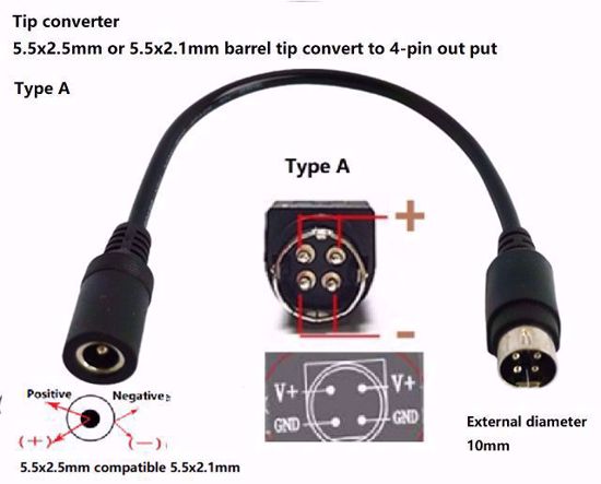 ACP 5525-21-4pin type A with wire DC Tip Converter-Wire Square 5.5x2.5mm convert to 4-pi