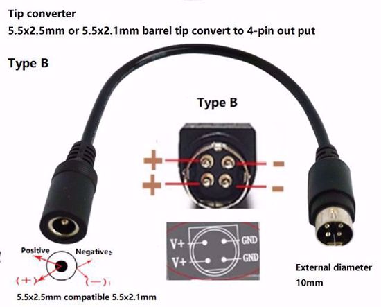 ACP 5525-21-4pin type B DC Tip Converter-Wire Square 5.5x2.5mm convert to 4-pin