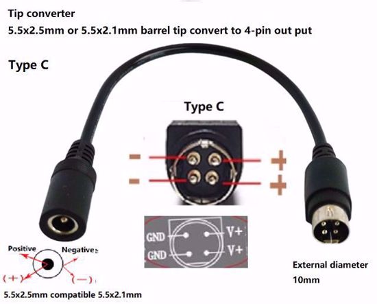 ACP 5525-21-4pin type C with wire Tip Converter-Wire Square 5.5x2.5mm convert to 4-pin