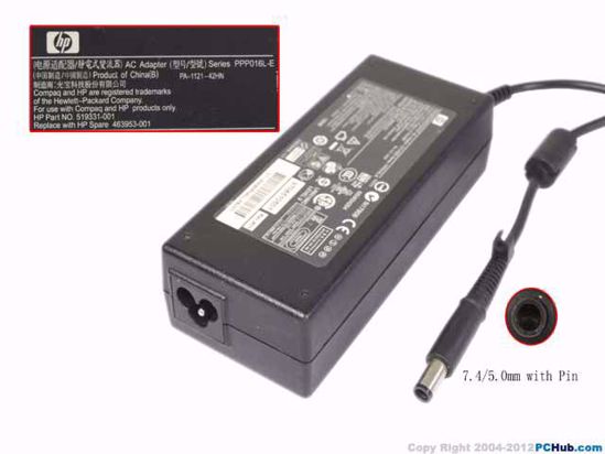 HP Common Item (HP) AC Adapter- Laptop 18.5V 6.5A, 7.4/5.0mm W/Pin, 3-Prong