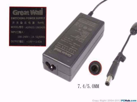 Great Wall ADP65S-1903420 AC Adapter- Laptop 19V 3.42A, 7.4 /5.0MM Barrel Tip, 3P,