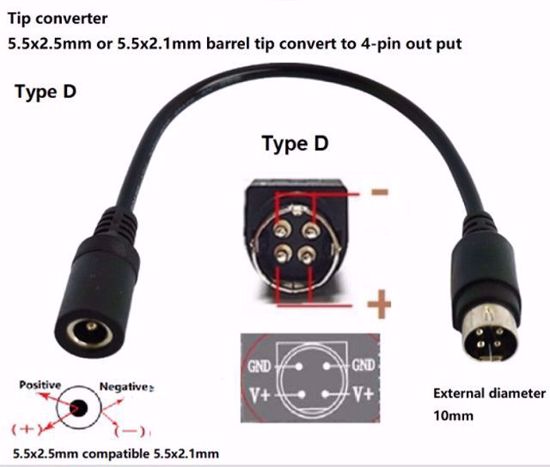 ACP Multi Pin DC Tip Converter-Wire 5.5x2.5mm To 4-Pin