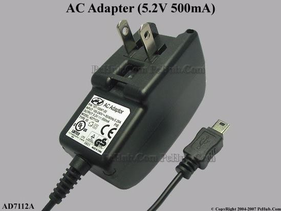 PI AD7112A AC Adapter 5V-12V 5.2V 0.5A, Tip mini USB