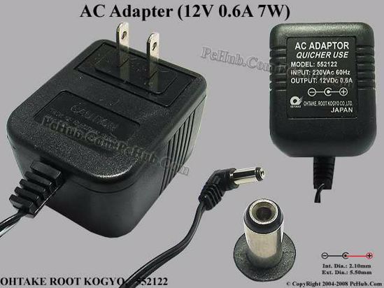 Other Brands OHTAKE ROOT AC Adapter 5V-12V 552122, 12V 0.6A, Tip B