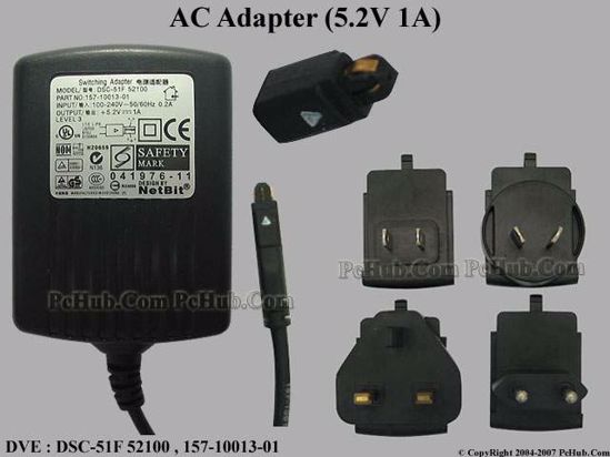 DVE DSC-51F 52100 AC Adapter 5V-12V 157-10013-01, 5.2V 1A