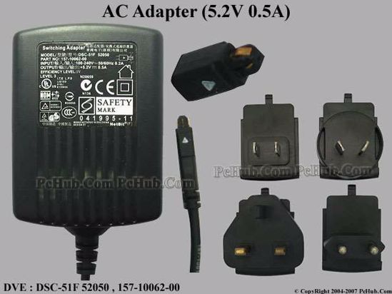 DVE DSC-51F 52050 AC Adapter 5V-12V 157-10062-00, 5.2V 0.5A