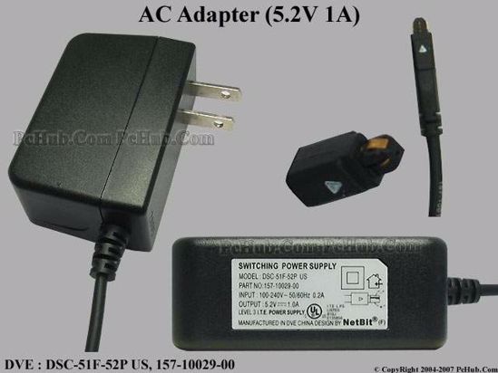 DVE DSC-51F-52P US AC Adapter 5V-12V 157-10029-00, 5.2V 1A