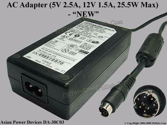 APD / Asian Power Devices DA-30C03 AC Adapter 5V-12V 12V 1.5A, 5V 2.5A, 5-P D, P1 2=5V P