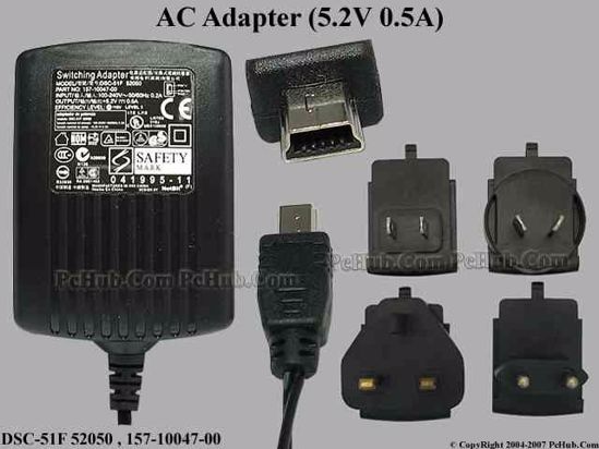 DVE DSC-51F 52050 AC Adapter 5V-12V 5.2V 0.5A, Tip mini-USB