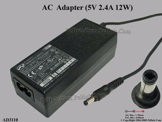 PI AD3110 AC Adapter 5V-12V 5V 2.4A, 4.0/1.7mm, 2-prong