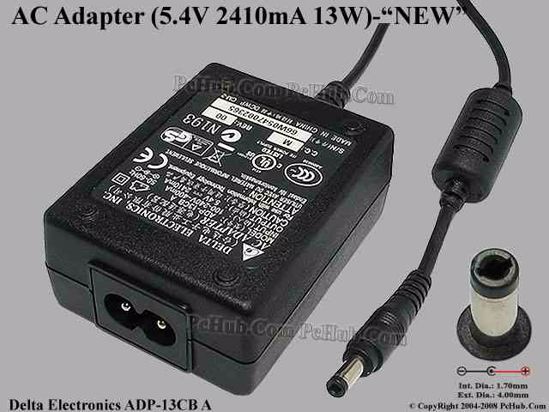 Delta Electronics ADP-13CB A AC Adapter 5V-12V 5.4V 2.41A, 4.0/1.7mm, 2-Prong, New