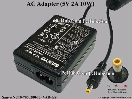 Sanyo NU10-7050200-I3 AC Adapter 5V-12V 5V 2A, 4.0/1.7mm, 2-Prong