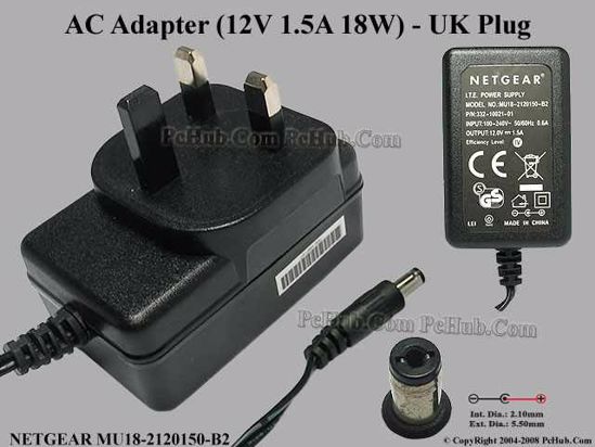 NETGEAR MU18-2120150-B2 AC Adapter 5V-12V 12V 1.5A, 5.5/2.1mm, UK Plug