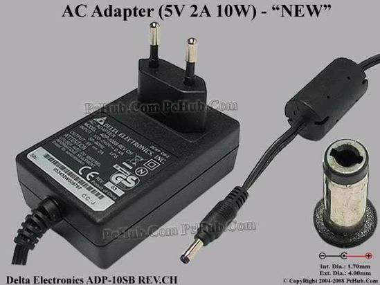 Delta Electronics ADP-10SB REV.CH AC Adapter 5V-12V 5V 2A 10W, 1.7/4.0mm, Eu Pluge, New