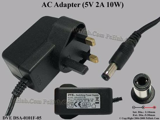 DVE DSA-0101F-05 AC Adapter 5V-12V 5V 2A, 5.5/2.1mm, UK Pluge