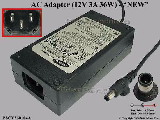 Samsung Laptop Common Item (Samsung Laptop) AC Adapter 5V-12V 12V 3A, 5.5/3.0mm With Pin