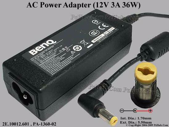 BenQ Common Item (BenQ) AC Adapter 5V-12V 12V 3A, 5.5/1.7mm, 3-Prong