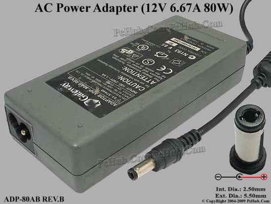 Gateway Common Item (Gateway) AC Adapter 5V-12V 12V 6.67A, 5.5/2.5mm 12MM, 3-Prong