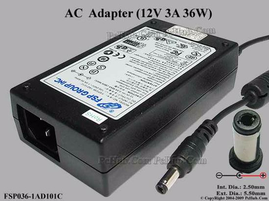 FSP Group Inc FSP036-1AD101C AC Adapter 5V-12V 12V 3A 5.5/2.5mm , IEC C14