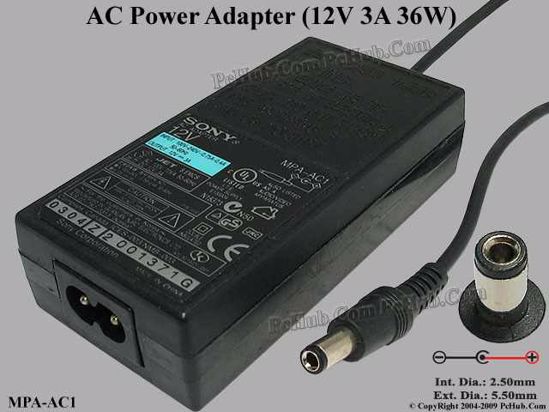 Sony Common Item (Sony) AC Adapter 5V-12V 12V 3A, 5.5/2.5mm, 2-Prong