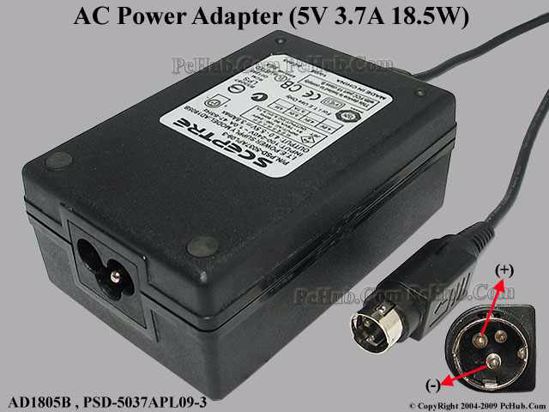 Other Brands SCEPTRE AC Adapter 5V-12V AD1805B, 5V 3.7A, 3-pin DIN