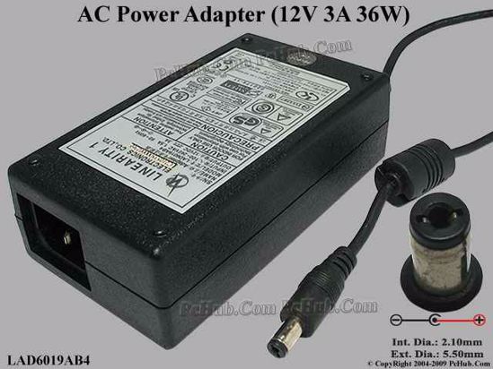 Linearity LAD6019AB4 AC Adapter 5V-12V 12V 3A, 5.5/2.1mm, C14