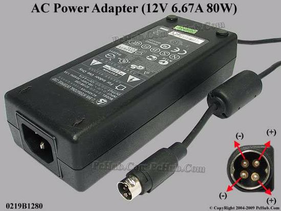 Li Shin 0219B1280 AC Adapter 5V-12V 12V 6.67A, 4-Pin P1 4=V