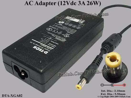 Other Brands D-TECH AC Adapter 5V-12V DTA-XGA02, 12Vdc 3A, Tip-B