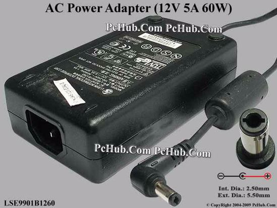 Li Shin LSE9901B1260 AC Adapter 5V-12V 12V 5A, 5.5/2.5mm, 12mm, C14