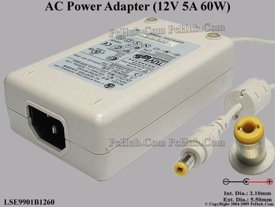 Li Shin LSE9901B1260 AC Adapter 5V-12V 12V 5A, 5.5/2.1mm, C14