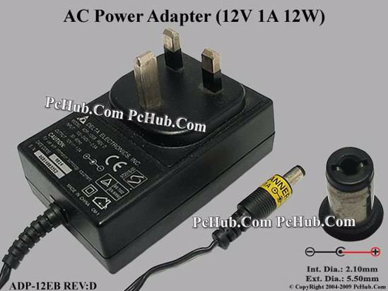 Delta Electronics ADP-12EB REV:D AC Adapter 5V-12V 12V 1A, 5.5/2.1mm, UK Plug