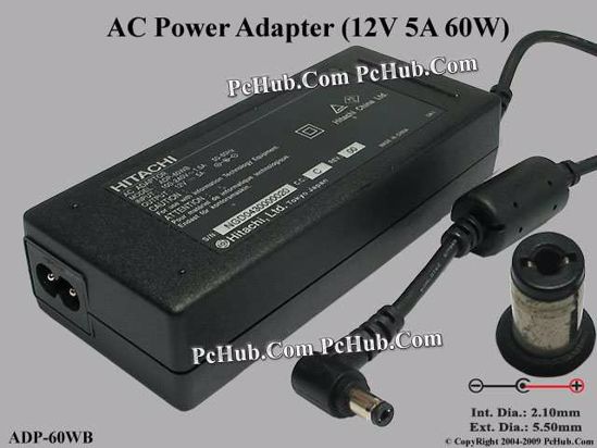 Hitachi Common Item (Hitachi) AC Adapter 5V-12V 12V 5A, 5.5/2.1mm, 2-Prong