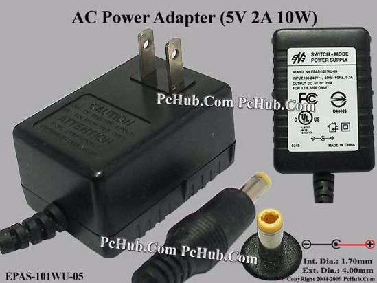 ENG EPAS-101WU-05 AC Adapter 5V-12V 5V 2A 10W, 1.7/4.0mm, US Pluge