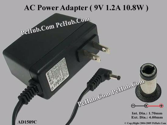 Other Brands Deer Computer AC Adapter 5V-12V AD1509C, 9V 1.2A, (1.7/4.0mm), 2 Flat-pin