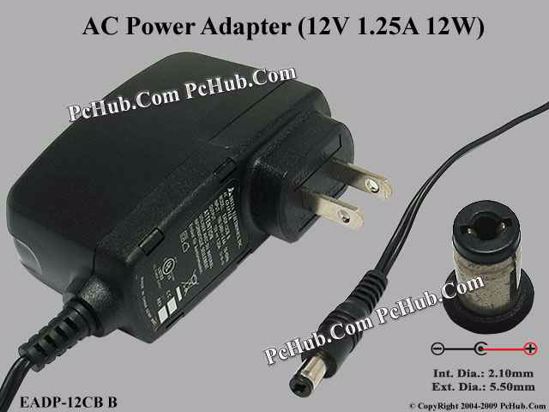 Delta Electronics EADP-12CB B AC Adapter 5V-12V 12V 1.25A, 5.5/2.1mm, US 2-Pin