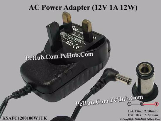 Ktec KSAFC1200100W1UK AC Adapter 5V-12V 12V 1A, 5.5/2.1mm, UK Plug