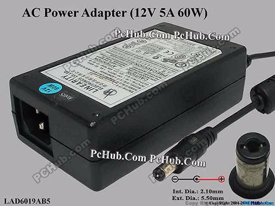 Linearity LAD6019AB5 AC Adapter 5V-12V 12V 5A, 5.5/2.1mm, C14