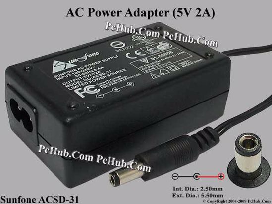 Other Brands Sunfone AC Adapter 5V-12V 5V 2A, 2.5/5.5mm, 2-Prong