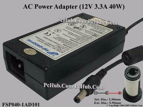 FSP Group Inc FSP040-1AD101 AC Adapter 5V-12V 12V 3.3A, 5.5/2.5mm 12mm, C14