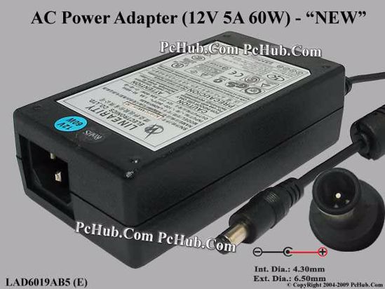 Linearity LAD6019AB5 AC Adapter 5V-12V 12V 5A, 6.5/4.3mm With Pin, C14