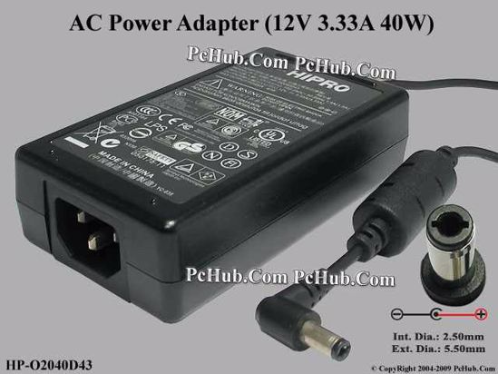 HIPRO HP-O2040D43 AC Adapter 5V-12V 12V 3.33A, 5.5/2.5mm, C14