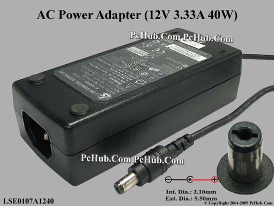 Li Shin LSE0107A1240 AC Adapter 5V-12V 12V 3.33A, Barrel 5.5/2.1mm, IEC C14