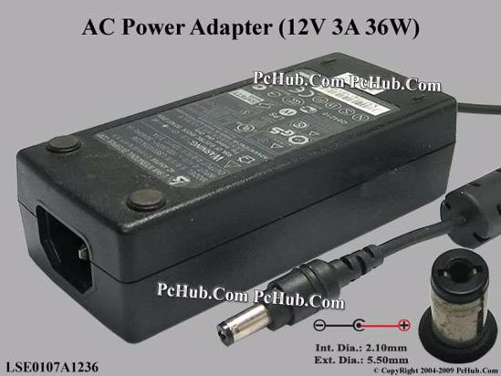 Li Shin LSE0107A1236 AC Adapter 5V-12V 12V 3A, 5.5/2.1mm, C14