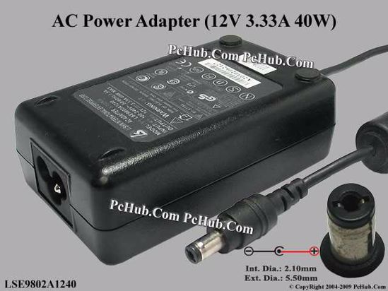 Li Shin LSE9802A1240 AC Adapter 5V-12V 12V 3.33A, 5.5/2.1mm, 3-Prong