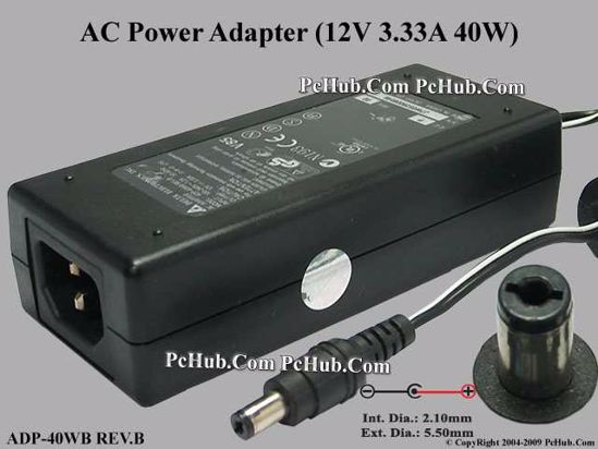 Delta Electronics ADP-40WB REV.B AC Adapter 5V-12V 12V 3.33A, Barrel 5.5/2.1mm, IEC C14