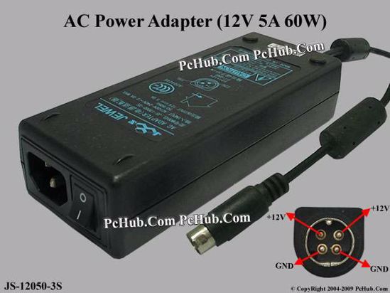 Jewel JS-12050-3S AC Adapter 5V-12V 12V 5A, 4-Pin DIN, C14