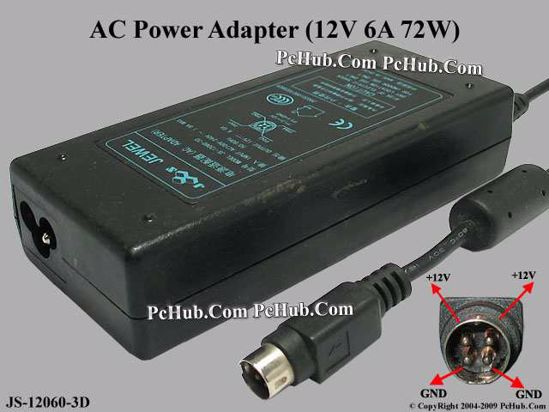 Jewel JS-12060-3D AC Adapter 5V-12V 12V 6A, 4-Pin P1 4=V