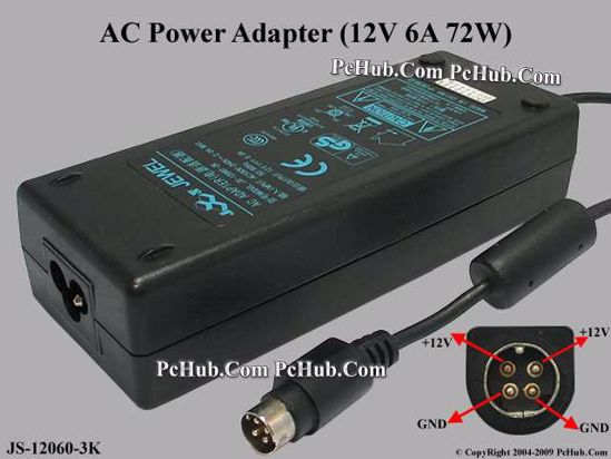 Jewel JS-12060-3K AC Adapter 5V-12V 12V 6A, 4-Pin P1 4=V