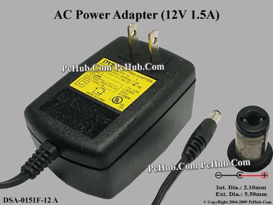 DVE DSA-0151F-12 AC Adapter 5V-12V 12V 1.5A, 5.5/2.1mm, US 2-Pin Plug